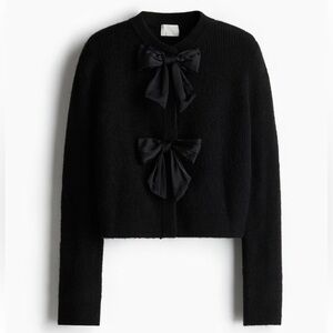 BOW FRONT RIB KNIT CARDIGAN